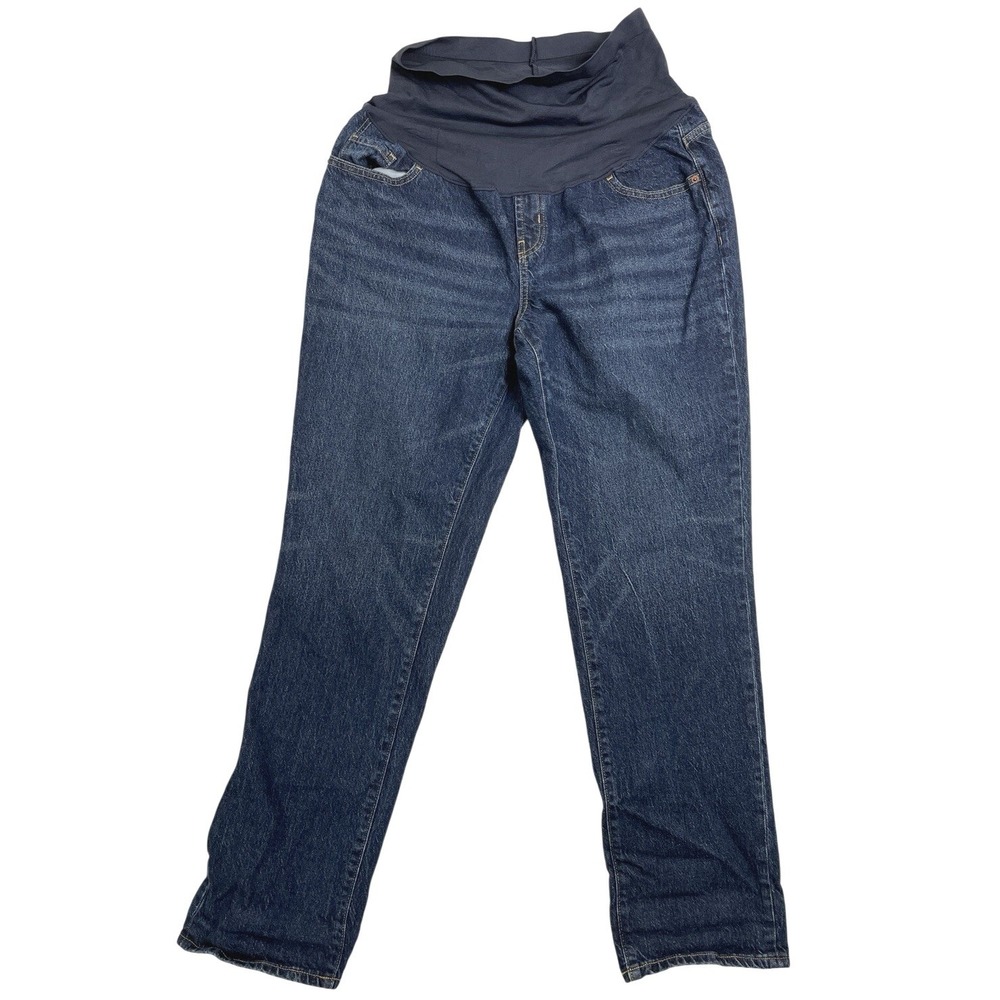 Old Navy Maternity Jeans Slouchy Straight Dark Wash Denim Full Panel 14‎ Long